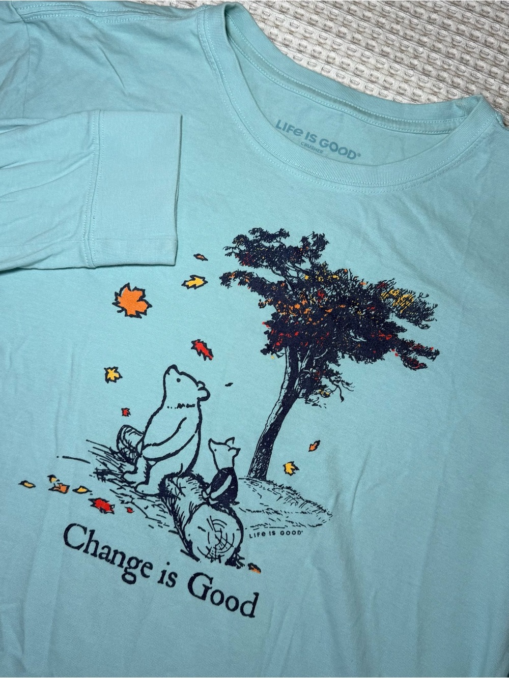 Life Is Good Crusher Mens Large Long Sleeve Fall Pooh Piglet “ Change Is Good”